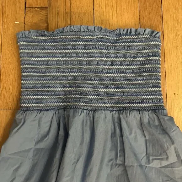 American Eagle Blue Smockin on Sunshine Strapless Midi Dress Size Medium - Picture 6 of 12